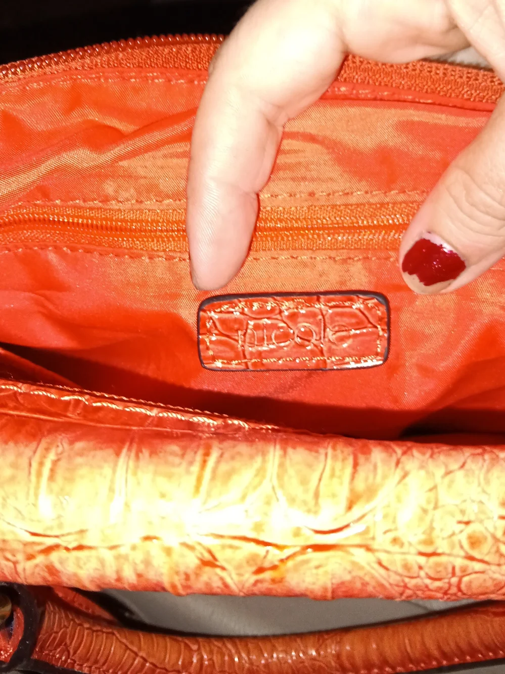 Nicole Miller Orange Croc-Embossed Satchel